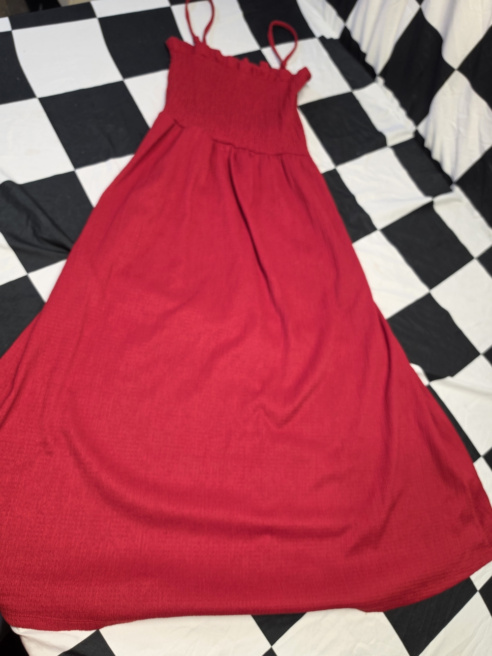 H&M Red Smocked Maxi Dress with Spaghetti Straps